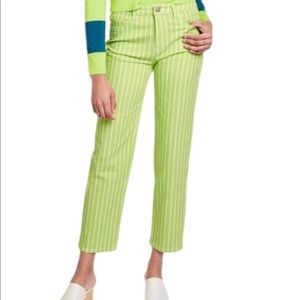 Victor Glemaud Target Pinstripe High Rise Straight Leg Jeans Acid Lime S…